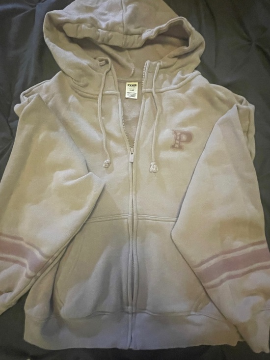 Victoria's Secret Tops - Victoria's Secret Light Lavender Zip-Up Hoodie with Purple Stripes on Sleeves